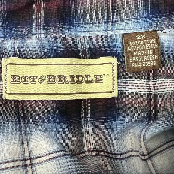 Bit & Bridle Men’s White Pearl Snap Western Shirt Sz 2X Multi  Color Plaid - Picture 7 of 12